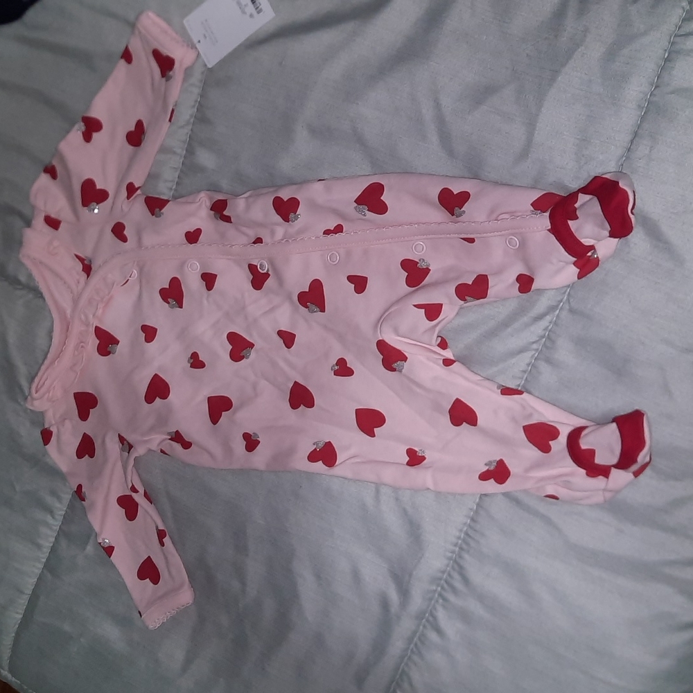 Heart Long Sleeve Pink and Red Onesie 3M